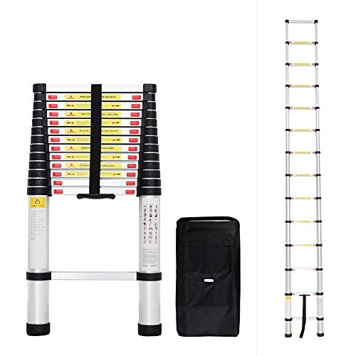 Todeco - Teleskopleiter, Klappleiter - Maximale Belastbarkeit: 150 kg - Standard/Zertifizierung: EN131-4,1 Meter, GRATIS Tragetasche, EN 131