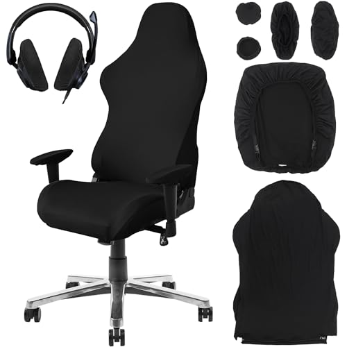 FAELNK Gaming Stuhl Bezug für Stühle 6 Stück Stuhlhussen Schwarze mit Armlehnen Dehnbare Abnehmbar Waschbar für Computerstuhl Gamning-Stuhl Drehstuhl Sessel