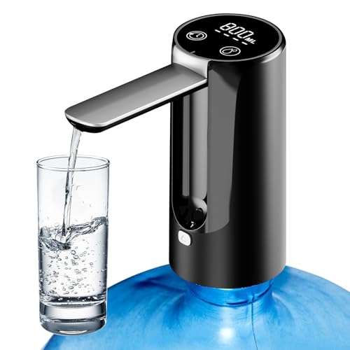 Wasserflaschen Pumpe,3 Stufen Quantitativer Elektrischer Wasserspender,Automatische Trinkwasserpumpe,Tragbar Wasserflaschenspender Faltbar,USB Pumpe für Wasserflasche,Camping Zuhause (Schwarz)