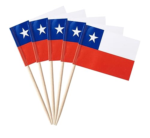 stidsds 100 Stück Chilenische Flagge Chilenische Zahnstocher Flaggen Mini Kleine Chile Cupcake Topper Stick Flaggen Banner Land Party Cocktail Obst Dekoration