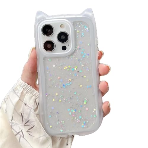 Rnrieyta Miagon Niedlich Katzenohren Hülle für iPhone 14,Glitzer Durchsichtig Weiche Silikon 3D Tier Handytasche für Frauen Mädchen Klar Kawaii Bling Stern Bumper