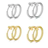 WKRTDY 4 Paar Edelstahl-Ohrclips für Männer & Frauen, gefälschte Ohrringe, kein Piercing notwendig, Ohrringe in Hoop-Ring- & Ear-Cuff-Design, perfekt für Männer & Mädchen