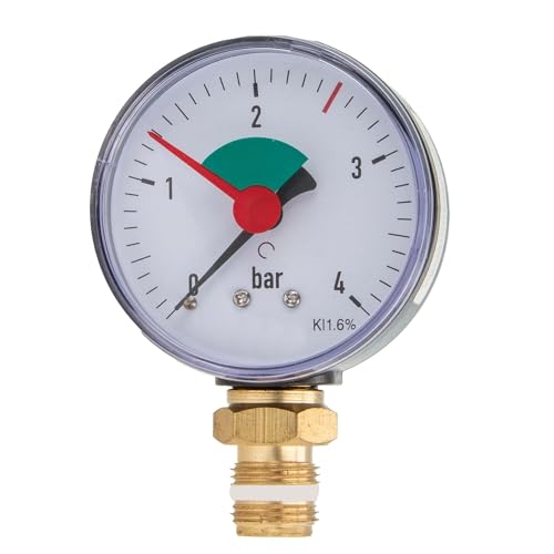 tecuro Heizungsmanometer 0-4 bar, Ø 63 mm - 3/8 Zoll Anschluss radial (unten), selbstdichtend