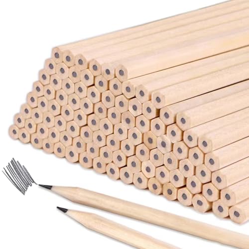 Helweet Holzbleistifte, Hb Bleistifte, Bleistifte Set, 100 Stück Sechseckige Holzbleistifte, Golf Bleistift, Unlackiert, für Kinder, Lehrer, Büro, Schulmaterial, Zeichnen, Schreiben, 17.7 * 0.7cm