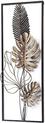 Kobolo Wandbild Wanddeko Metallbild Wandkunst modern- MONSTERA - Metall - 29x74 cm - schwarz-gold