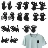 Bügelbilder 18 Stück Schwarze Katze Aufnäher Set - Niedliche Bügelbilder für Textilien und Handarbeiten, Patches zum Aufbügler oder Aufnähen auf Hosen, Jeans, Hemden und Mützen