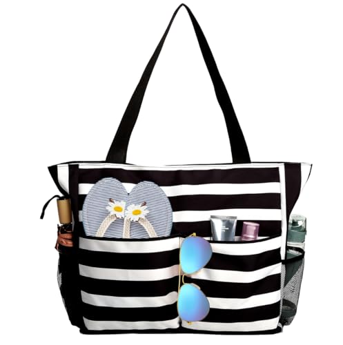 TAHAVICE Strandtasche Damen mit Reißverschluss, Große Strandtasche xxl Familie, Badetasche Damen Wasserdicht, Einkaufstasche Beach Bag Tote Bag für Strand Reisen Pool Fitnessstudio