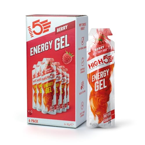 HIGH5 Energy Gels - Schnelle Energiezufuhr mit Sport Gel für Spitzenleistung - Mit natürlichem Fruchtsaft, koffeinfrei - Energie Gel für Laufen, Running, Marathon, Radsport, Ausdauer (Beere, 6 x 40g)