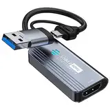 Papeaso Video Capture Card, 4K HDMI to USB/USB C 3.0 Capture Card, 1080P 60FPS Video Capture Device, for Streaming, Teaching,Gaming, Video conferencing or Live Broadcasting