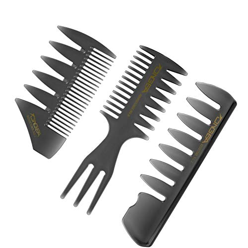 Phoetya 3-Teiliges Professionelles Styling-Kamm-Set, Retro Breitzahn-Kamm, Detangler Haarbürste für Männer, Friseur Zubehör für Dusche, Langes Lockiges Dickes Haar