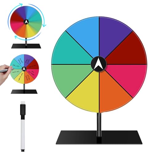 KQWVZ Glücksrad Zum Drehen, 20cm Glücksrad Zum Selbstgestalten, 8 Beschriften Acryl Drehendes Preisrad, Glücksrad Spielzeug mit Markierstift und Abnehmbarem Ständer, für, Messen, Karneval