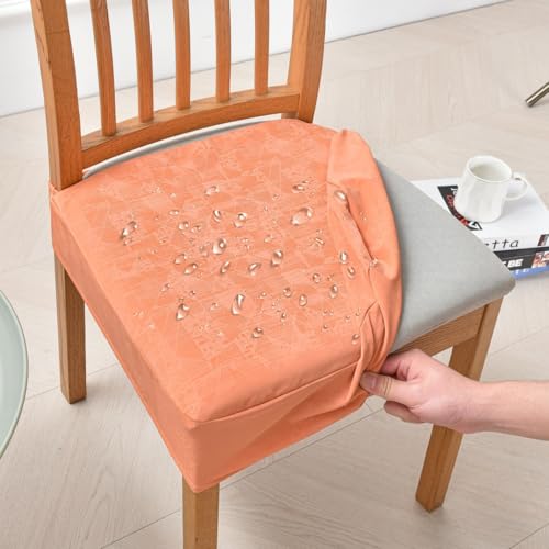 Stuhlhussen 4er Set Hellorange Stuhlbezug Sitzfläche Spandex Stretch-Sitzbezug Stuhl,Abnehmbar und Waschbar,Küche Stuhlbezüge Esszimmer Stuhl Überzug Stuhl Bezug Hochzeit