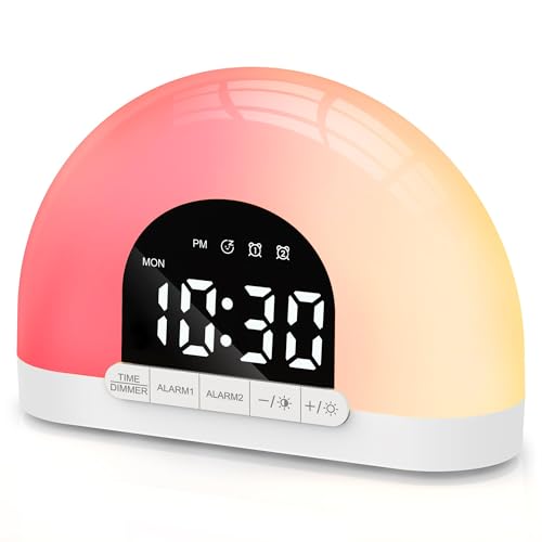 Te-Rich Lichtwecker für Tiefschläfer, Tageslichtwecker mit Sonnenaufgang Sonnenuntergang Simulation, Wake Up Light mit 2 Weckers, 10 Helligkeit Nachttischlampe für Schlafzimmer, Coole Geschenke