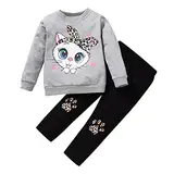 Kleidung Set Sweatshirt +Hosen für Baby Mädchen Kleinkind Kinder Kinder Kleinkind Baby Mädchen Langarm Niedlichen Cartoon Tiere Tops Bluse Leopardenmuster Hosen Hosen Outfits (Grey, 12-24 Months)