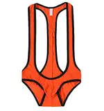 Sexy Durchsichtiges Wrestling-Singlet Für Herren EInteilige Atmungsaktive Trikot-Unterwäsche SkInny Transparente Straps-Bodys (M,Orange)