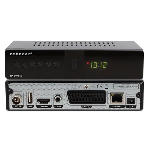 ZEHNDER HX 2400 TC Hybrid Receiver - DVB-C und DVB-T2 geeignet, Receiver für TV, Aufnahme und Timeshift Funktion über USB, 4-Stelliges LED Display, Lernbare Fernbedienung, 12V Netzteil, Full HD 1080p