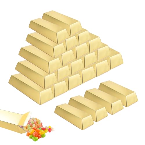 DEANKEJI 24 Stück Goldbarren Süßigkeiten Boxen, 14,5 x 5 x 3 cm Süßigkeiten Kasten Goldbarren, Goldbarren Schokolade Box, Geeignet für Festivals, Hochzeiten, Partys, Geburtstag