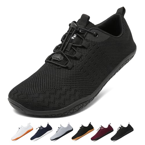 Geweo Barfuss Schuhe Damen Bequeme Barfußschuhe Herren Soft Barfuss Sneaker mit Breite Zehenbox Turnschuhe Leicht Zero-Drop Solhe Trail Laufschuhe Barefoot Fitness Shoes Unisex Schwarzer 40EU