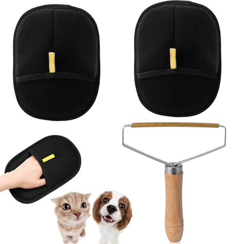 Tierhaarentferner Handschuh, 3 Stück Katzenhaarentferner, Wiederverwendbare Pet Hair Remover Glove and Fusselentferner Tierhaare, Fellhandschuhe Katze für MöBel, Kleidung und Teppiche