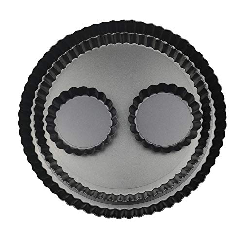 Yamteck Tarteform 28/24/2x10cm mit Hebeboden, Quicheform Antihaftbeschichtung Kohlenstoffstahl für Quiche Tarte Pie Stahl, Pie Form für Obstkuchen Weihnachtsgebäck Familienessen, Festival. 4 Stück
