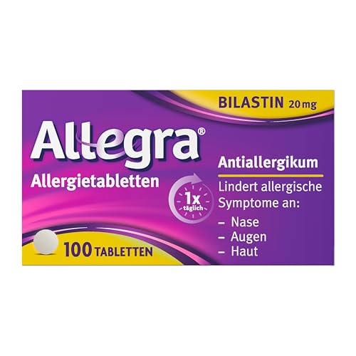 Allegra Allergie Tabletten | 100 Stk | Antiallergikum | Wirkstoff Bilastin | schnell und 24 Std wirksam bei Heuschnupfen, Tierhaarallergie, Hausstauballergie, Nesselsucht (Urtikaria)