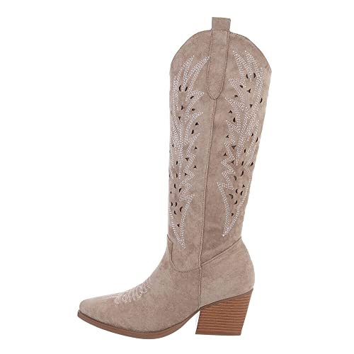 Ital Design Damenschuhe Stiefel Western- & Bikerstiefel, DE1165-1-, Textil, Hellbraun, Gr. 39