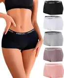 FINETOO 5er Pack Boxershorts Unterhosen Damen Unterwäsche Baumwolle Slips Atmungsaktive Shorts Damen Cotton Panties Hipster Weich Frauen Mehrpack S-XL