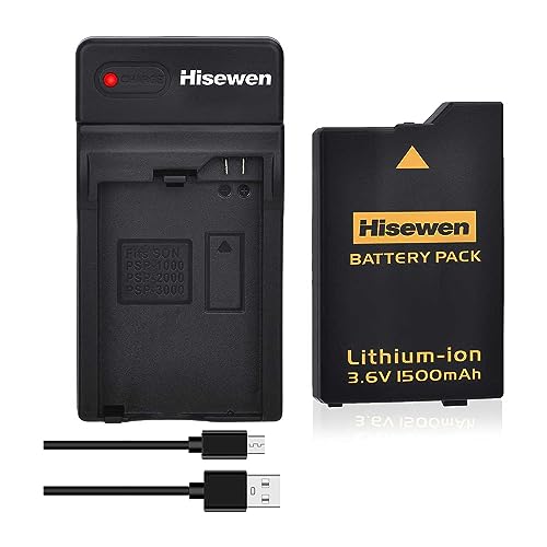 Hisewen 1500mAh PSP-S110 Akku und Ladegerät für Sony PSP3000 / PSP2000 Konsole, PSP-2001, PSP-3000, PSP-3001, PSP-3002, PSP-3004, PSP Slim, PSP Lite Konsole