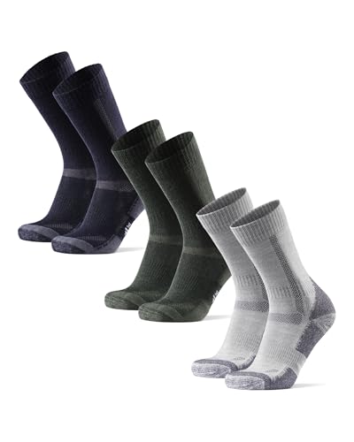 DANISH ENDURANCE Merino Wandersocken, Outdoor & Trekking-Socken, Thermosocken, Anti-Blasen, für Herren, Damen & Kinder, 3 Paar Mehrfarbig (1xGrün, 1xHellgrau, 1xMarineblau) 35-38