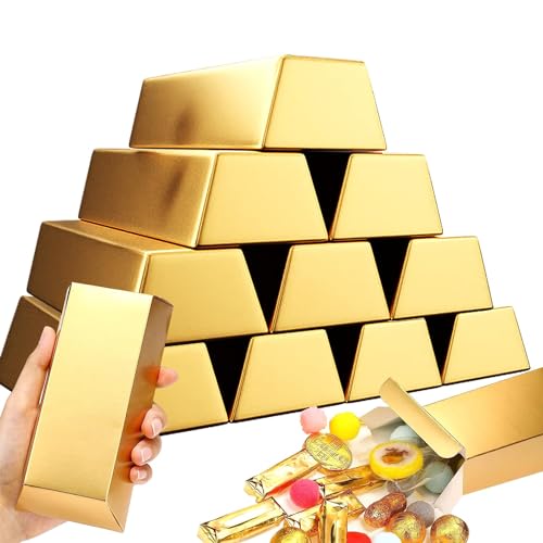 HecticCore 24 Goldbarren Süßigkeiten Boxen, Goldmünzen und Münz, geschenkbox klein, perfekt für Piratenmottos, Partys, Geburtstag, Schatzsuchen, Casino-Dekorationen und Kindergeburtstage