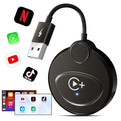 CarPlay Wireless mit YouTube, Netflix, Tiktok für iPhone, CarPlay Wireless Dongle für Werkseitig Verkabeltes CarPlay auf Wireless, Kompatibel mit Autos ab 2016, Kompatibel mit iPhone