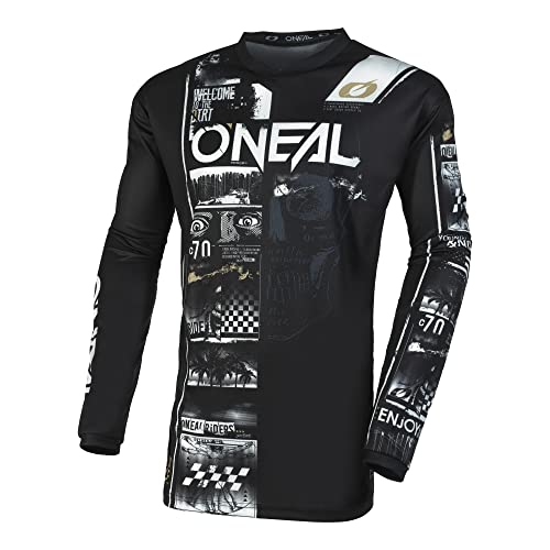 O'NEAL | Motocross-Shirt langarm | MX MTB Mountainbike | Passform für Maximale Bewegungsfreiheit, Eingenähter Ellbogenschutz | Element Youth Jersey Attack V.23 | Kinder | Schwarz Weiß | Größe M