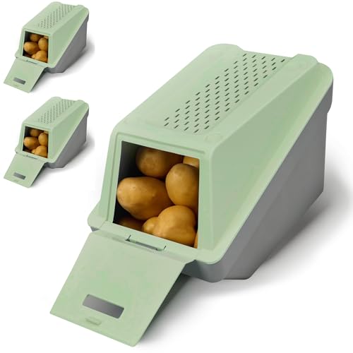 ARTECSIS Kartoffel Aufbewahrungsbox – Frühlingsgrün – 3er Set L – 5L – Stapelbare Gemüsebox mit EasyClick Technologie – inklusive Gemüseaufkleber