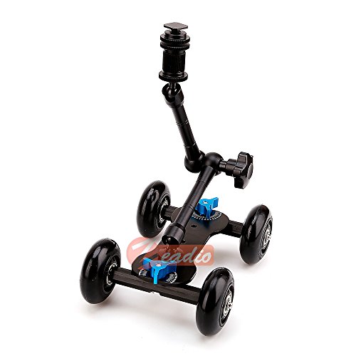 Zeadio Magic Arm Tabletop tragbare Skater Dolly Triebwagen Kits für alle LCD-Feldmonitor, Canon Nikon alle Video DSLR-Kamera Rig, Blitzlicht, Mikrofon (11", schwarz)