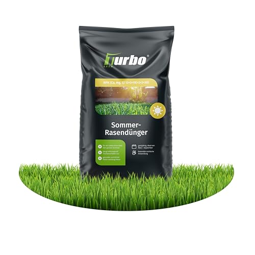 Turbogrün Rasendünger Sommer 5kg, gesunder Rasen verdrängt Moos, Ideal im Sommer, geeignet für Streuwagen, staubarmes Granulat, Rasen dünger, Rasenpflege