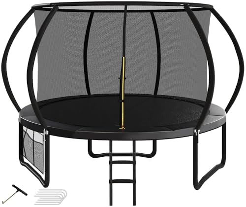 Devoko Trampolin Outdoor Ø 244/305/366/427 cm GS Zertifiziert Kindertrampolin Gartentrampolin mit Sicherheitsnetz, Regenabdeckung, Leiter & Fäustling, Kürbis-Design, bis 150 kg