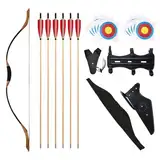 Fiita Bogen und Pfeil Set für Jugend Junior Bogenschießen Longbow 30 Lb Bogen mit 6 Sicherheitspfeilen 10 Ziel Gesichtspapier Armschutz Quiver für Outdoor Sport Spiel Geschenk für den Einstieg