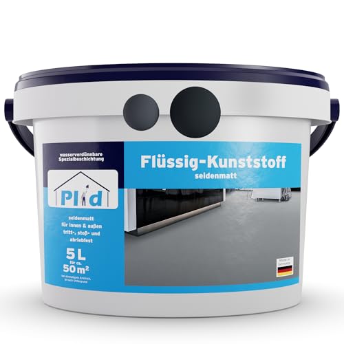 Plid® Flüssigkunststoff Innen & Außen, Anthrazitgrau 5L - Flüssiger Kunststoff - Schutzschicht für Boden & Wand- Betonfarbe Wasserfest - Bodenbeschichtung Terrasse, Werkstatt, Keller - Flüssig PVC