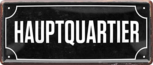 WOGEKA ART Retro Blechschild - HAUPTQUARTIER - Lustiger Spruch als Geschenkidee zu Geburtstag Weihnachten als Deko Schild für Büro, Garage, Keller, Kneipe 28x12 cm Metallschild 501