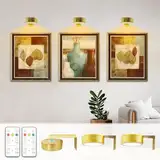 Batterie Bild Licht 3Pack Gold, Drahtlose Malerei Licht mit Fernbedienung, 3 Lighting&Dimmable, Wandkunst Licht für Malerei Akzent Licht &Timer für Bilderrahmen Wall light for pictures