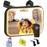 SHEGZHUC Spiegel Auto Baby Rückbank mit Licht 360° mit Fernbedienung Autospiegel Baby Rücksitz mit Metall Clip Baby Erstausstattung Neugeborene + 2 Baby on Board Aufklebern & 2 Auto Kopfstützen Haken