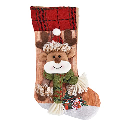 Gigicial Weihnachtsstrümpfe, große Plüschstrümpfe zum Aufhängen, kariert, Bestickt, süßer Weihnachtsmann, für Weihnachtsdekorationen, Ornamente, Geschenke, Füller, Taschenverkauf (Deer)