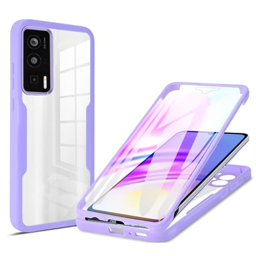 Rnrieyta Miagon 360 Grad Hülle für Xiaomi Poco F5 Pro 5G,Ganzkörper Schutzhülle mit Eingebauter Displayschutzfolie Full Body Silikon Case Durchsichtige Bumper,Lila