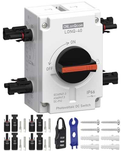 CNLonQcom DC Trennschalter PV Anlage 1200V 32A 2x2 String IP66 Wasserdicht Anschlusskasten PV Leitungsschutzschalter für Solar Photovoltaik