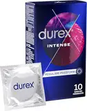 Durex Intense Orgasmic Kondome, Gerippte und genoppte Kondome mit Stimulationsgel für eine intensivere Befriedigung der Frau, 10er Pack (1 x 10 Stück)