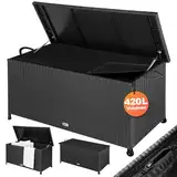 Casaria® Gartenbox XXL Auflagenbox mit Rollen 420L Stauraum Wasserdicht UV-beständig Gasdruckfeder 122x56x61cm Garten Balkon Aufbewahrungsbox Schwarz