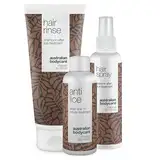 Kopfläuse-Set mit Teebaumöl - Ultimative Lösung gegen Läuse- und Nissenbefall mit Haarspülung, Haarspray und Anti-Läusebehandlung - Geeignet für alle Haartypen