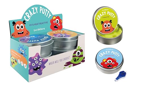 THE TWIDDLERS 6er Pack Knete mit Farbwechselfunktion + 4 Mini UV-Lampen - Hitze- & UV-Reaktive Zauberknete, ändert die Farbe bei Wärme & Schwarzlicht - Kinder Mitgebsel/Geschenk
