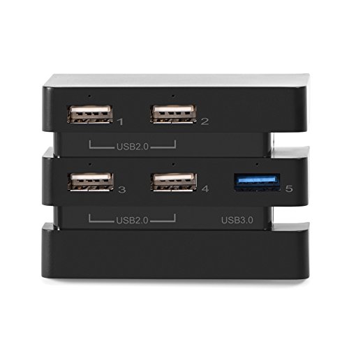 Agatige USB-Hub für PS4 Pro, 5-Port USB 2.0 & 3.0 Erweiterungs-Hub-Controller-Adapter für PS4 Pro-Spielekonsole