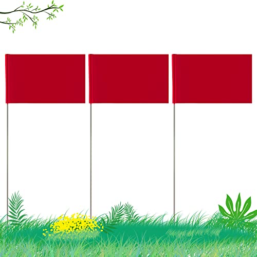 AIEX 42Stück 5,1×7,6cm Markierungsfahnen mit 35cm-Stahlmast Vinyl Pfahlflagge für Industrie Unterirdische Versorgungsunternehmen Landschaftsgestaltung Vermessung Haustiergrenze(Rot)